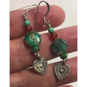 1695 Turquoise Carnelian bead heart drop Earrings 2”